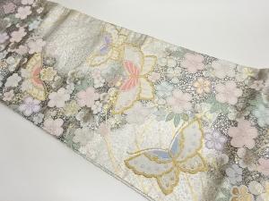 蝶に花々模様織出し袋帯